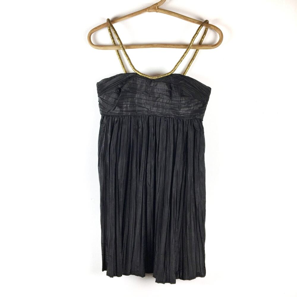 Calypso St. Barth Black Silk Pleated Dress with Gold Metal Collar Size 2 - Picture 5 of 8